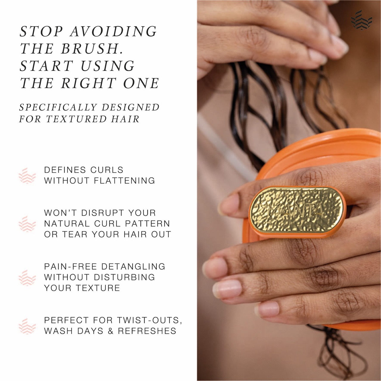 Manta Curls Healthy Hair & Scalp Brush Amber Orange